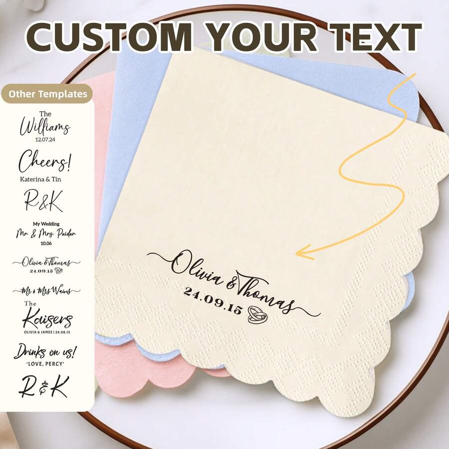 20-500pcs Custom Cocktail Napkins, 9 Designs Of Personalized Monogram Napkins, Disposable Beverage/Dessert Napkins For Wedding Table Decorations, Anniversary And Wedding - Multicolor - View 1