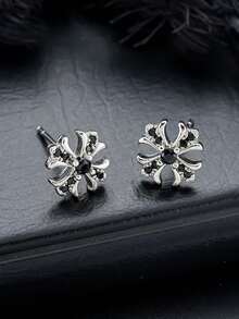 2 bông tai đính đá Zirconia hình thánh giá, chất liệu kim loại nhiều màu, phong cách Gothic, phù hợp để đeo hàng ngày cho nam giới - Bạc - Xem 9