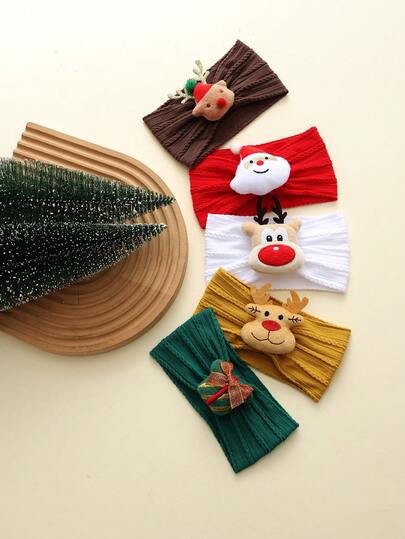jralon Set de 5 diademas elásticas de nailon con estampado jacquard con estilo navideño para bebé, suaves y cómodas, con ambiente festivo