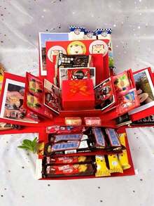 16pcs/Set Red/Blue Explosion Gift Box Set Surprise Gift Photo Box Creative DIY Scrapbooking Picture Album Accessories Snacks Gift Couple Gifts For Birthday Proposals Valentine's Day,Father's Day,Graduation Party Storage Box Mistery Box Mystery Box Birthdays JKTY Presents Bridal Gifts