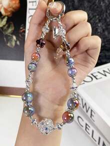 Corona de perlas falsas colgante, Lazo asimétrico de perlas falsas para correa de teléfono, Funda de teléfono con cuentas de cristal, Colgante de bolso, Llavero