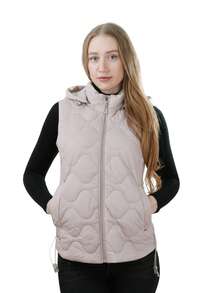 Women's Llight Quilted Vest Solid Color Casual Leisure Knot Zipper Pocket Home Daily Office - بيج - مشاهدة 1