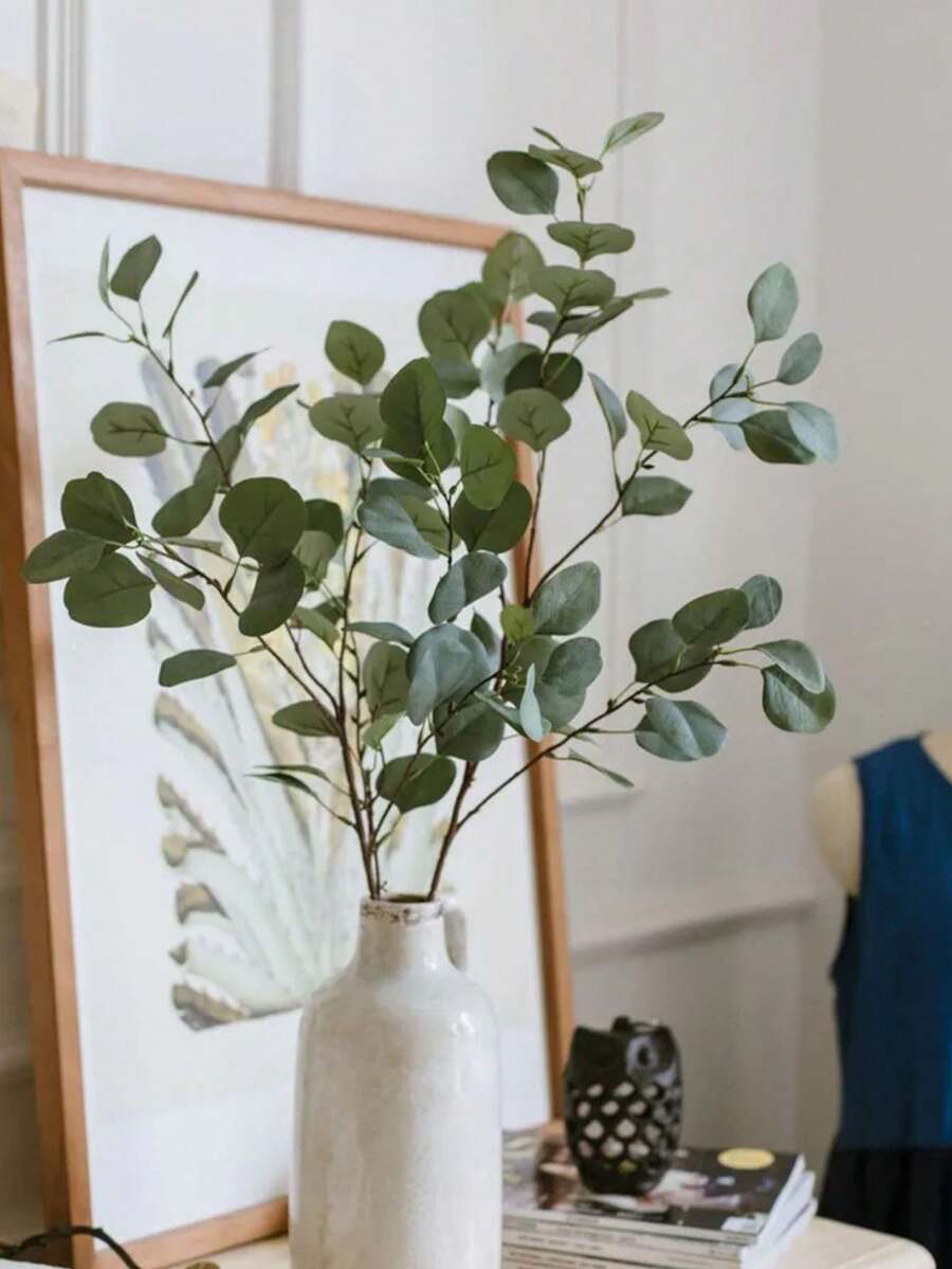 1 PC Artificial Plants Eucalyptus Stems Eucalyptus Leaf Spray Green Greenery Stems Silk Plastic Plants Floral For Home Party Wedding Decoration Fall Decor