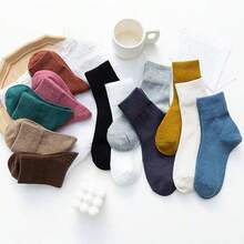 5/1 par de calcetines de media caña de unicolor para mujer, puño acanalado suelto, versátil, resistente al olor, sin ataduras, cálido y suave, adecuado para el hogar, uso diario, deportes al aire libre