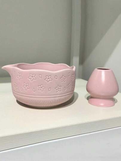 2pcs Ceramic Matcha Bowl & Whisk Set, Star & Cherry Blossom Matcha Bowl, Matcha Preparation, Dessert & Beverage Making Tools, Portable & Suitable For Business Meetings, Art Appreciation, Travel & Leisure, Japanese Tea Ceremony Bowl, Holiday Gift Set