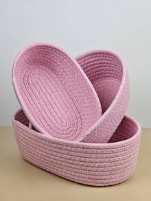 1 Set/3 Stücke rosa Baumwollseil gewebter Aufbewahrungskorb, einfache Heimdekoration, offener Aufbewahrungskorb, geeignet für Familienschlafzimmer, Wohnzimmer, Kosmetik, Snacks, Spielzeug, Mischelartikel, Ordnungsaufbewahrung, kann als Urlaubsgeschenk verwendet werden, geeignet als Kinderweihnachtsgeschenk für die Dekoration