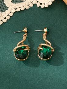 Fashionable Elegant Retro Green Zirconia Snake Shaped Earrings
