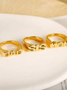 1 pieza Anillo personalizado con letras MOM DAD SIS en talla 6 7 8 de color dorado, regalo para el Día de la Madre, Día del Padre, Acción de Gracias - Amarillo Oro - Ver 2