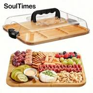 Bamboo Cheese Tray With Safety Sealed Acrylic Lid - Portable Bamboo Snack Plate For Camping, Parties And Restaurants. Suitable For Cooked Food Platters, Festival Appetizers And Delicious Snacks. Stylish Transparent Lid Design And Packaging Material
