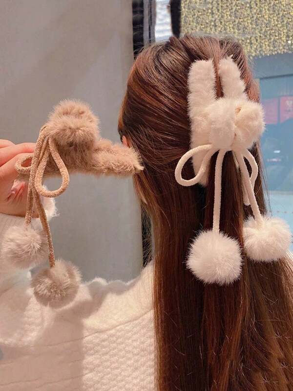 New Autumn/Winter Rabbit Fur Cute Flocked Bear Hair Clip, Elegant Hair Claw Hair Accessory For Women Hair Accessories Fashion Hair Claw Clips Autumn Accessories Fall Hair Clutch Accessories