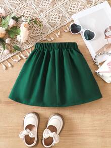 Girls' Fashionable Versatile Casual Pleated Skirt, Suitable For Daily Wear, Parties, Outings - Dark Green - View 2