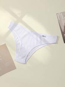 5pcs Briefs Panties Ribbed Knickers Women's High Elastic Underpants Panty Solid Color Underwear Letter Design Lingerie Low-Waist