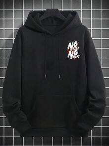 K-GLORY Men's "No Risk No Story" Slogan Print Thermal Lined Hoodie, American Street Style, Autumn/Winter - Black - View 7