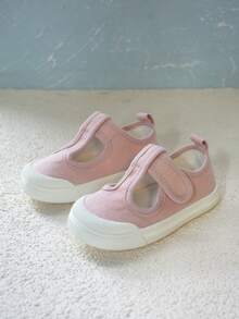 1 Pair Girls' Cute & Fashionable Thong Style Breathable Casual Canvas Shoes, Suitable For Spring & Autumn - Pink - View 1