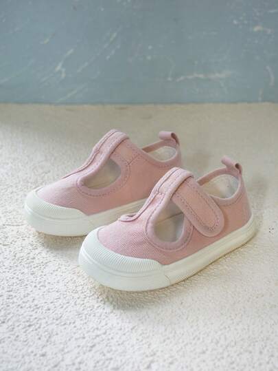 1 Pair Girls' Cute & Fashionable Thong Style Breathable Casual Canvas Shoes, Suitable For Spring & Autumn