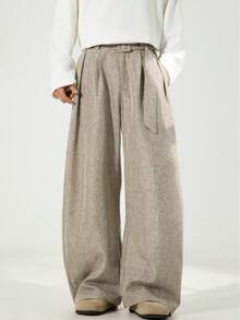 Three Dimensional Pleated And Drooping Curved Knife Trousers For Men In Autumn, With A Loose Straight Leg Silhouette And A Waistband For Casual Wear