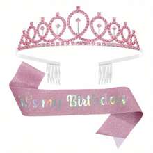 2pcs Birthday Party Decoration Crown Headpiece, It's My Birthday Sash Birthday Gift Party Decoration Party Supplies Set, Suitable For Halloween, Christmas Events And Party Supplies