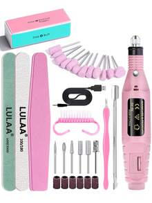 LULAA Kit de removedor de esmalte de uñas: Máquina de lima de uñas, cabezales de lijado, bloques de pulido, tiras de pulido, empujador de acero, cepillo de polvo, empujador de cutículas - Multicolor - Ver 3