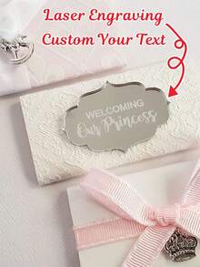 10 件定制婴儿名字个性化激光雕刻欢迎宝宝巧克力牌匾装饰银色/金色镜面婴儿名字亚克力牌匾婴儿送礼会洗礼装饰品（不包括巧克力和丝带）