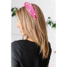 Pearl Knotted Headband For Women White Pearl Rhinestone Crystal Jeweled Embellished Hairband Fashion Elegant Ladies Wide Top Knot Bride Boho Head Band Headpieces Bachelorette Party Hair Accessories - 熱粉色結髮帶 - 查看 5