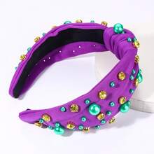 Mardi Gras Hairband For Women Purple Pearl Rhinestone Knotted Headband Carnival Parade Party Hair Accessories - 紫色結髮帶B - 查看 8