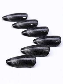 Juego de 24 piezas de uñas acrílicas falsas con diseño de ojo de gato en blanco y negro estilo Y2K, de forma almendrada larga con cielo estrellado en blanco y negro, que incluye 1 parte de pegamento de gelatina y 1 parte de lima de uñas, adecuado para uso diario de mujeres y suministros para fiestas de carnaval