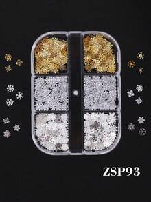 6件套圣诞雪花美甲装饰，3D金属薄片霜花美甲亮片，DIY珠宝美甲装饰，冬季圣诞新年美甲配件 - 彩色 - 查看 7