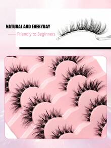 Asiteo 7对装动漫猫眼假睫毛 - 自然浓密卡通风格，透明睫毛梗，新手友好，完美适用于派对和日常妆容