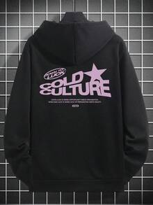 GRDR 1 pieza Sudadera casual con capucha, bolsillo, mangas largas y cordón para hombre con estampado de letras y estrellas