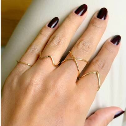 Anel Prata 925 Kit 4 Unidades Ajustáveis Minimalista Boca de Tubarão Ondulado X Fio Liso Regulável