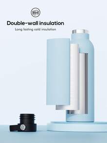 Meoky 26oz Vacuum Insulated Stainless Steel Large Capacity Water Bottle With Portable Handle Lid, Keeps Drinks Hot Or Cold For 12 Hours, Ideal For Hiking, Camping, Outdoor Sports, School Use, And A Practical Gift Option - Blue - View 3