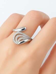 2pcs Elegant And Simple Heart Women's Rings, Luxury Niche Design With 18k Gold 925 Silver - 銀色 - 查看 1
