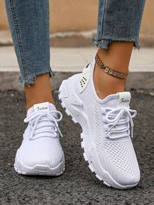 Women's Casual Sports Shoes, Mesh Fabric Soft Sole, Comfortable Non-Slip Durable Fashionable Versatile Sneakers - White - View 4