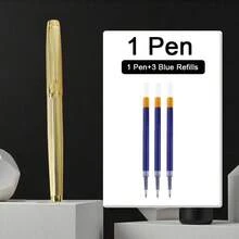 1 Caneta esferográfica de metal galvanizado de alta qualidade (banhada a ouro) - Cartucho de tinta recarregável/Escrita suave/Escolha ideal para profissionais de negócios e estudantes/Perfeita para reuniões de escritório/Essencial para escrita escolar