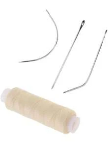 4pcs Sewing Needles And Beige Thread Set For Wig Making, Includes Small/Medium/Large C-Shaped And J-Shaped Curved Needles, Suitable For Hand-Sewing Hair, Hair Extension, Weaving, And Braiding Tools ,Hair Styling Tools ,Hair Styling Kit