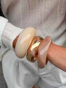 3pcs/Set Exaggerated Asymmetrical Resin Semi-Transparent Bracelet For Women, Unique & Versatile - Multicolor - View 3