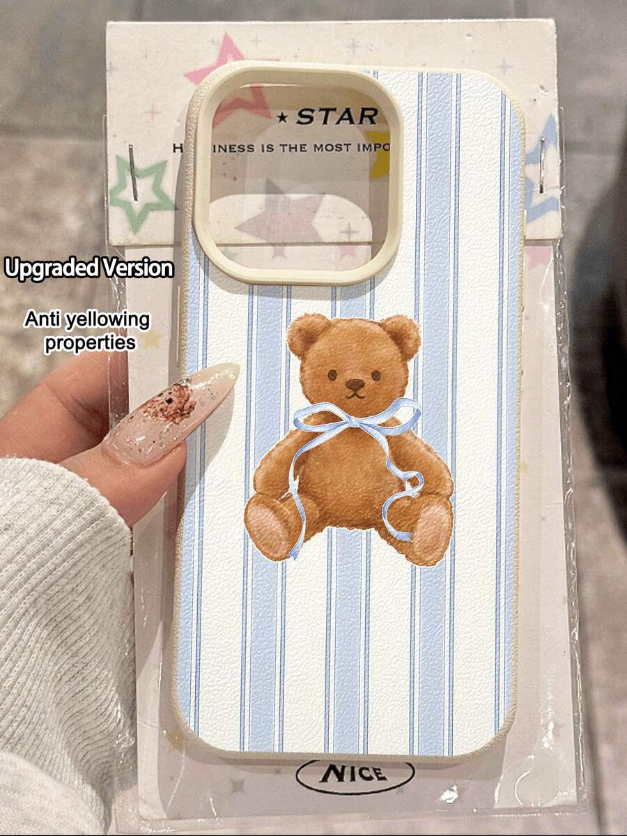 Bear 1pc Fashionable Summer Limited Edition Pink Vertical Stripe 2-Piece Swimsuit Pattern Lychee Texture TPU Waterproof Anti-Fall Anti-Slip Soft Phone Case Compatible With Apple/ Phones - Multicolor - View 1