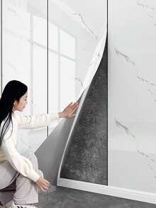 1卷白色大理石纹自粘纸，防水、防油、易撕易贴墙纸卷，适用于厨房、客厅、浴室、橱柜门、台面、炉灶壁纸，房屋家居装饰、学生宿舍、房间装饰、房间装饰 - 白色 - 查看 3