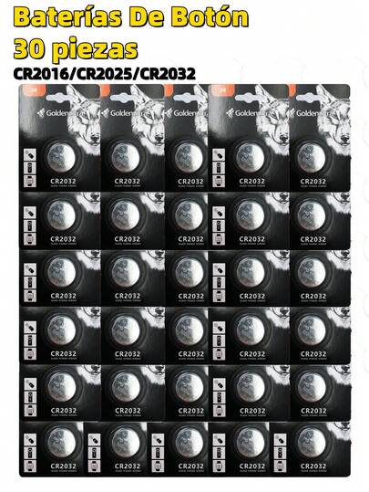 Pilas Baterias Cr2016/CR2025/CR2032 Tamaño Botón 3 Voltios 1 Caja De 30 Unidades,Adecuado para relojes, llaves de coche, mandos a distancia y otros productos electrónicos.