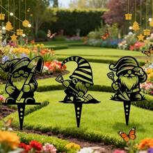 3 PiecesFairy Tale Dwarf Iron Ground Stakes - Outdoor Courtyard & Garden Decor, 4-Season Holiday Christmas Atmosphere Ornaments