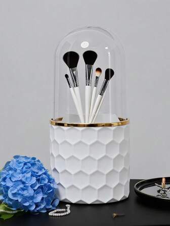 1 st 360° roterande sminkborste-arrangör, stor förvaringslåda för sminkbord, pennhållare för studenter, presenter till kvinnor, julklappar, presentidéer till kvinnor