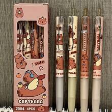 4pcs Capybara Gel Ink Rollerball Pens - 0.5mm Extra Fine Point Retractable Black Ink Pens - Cute And Fast Drying For Smooth Writing - Plastic Material With Anxiety Relief Design - Coffee Brown - View 4