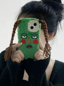 搞笑手机壳，丑陋手机壳可爱卡通辫子女孩 15 Pro Max/17 苹果手机壳，蓬松柔软保护套适用于 12 Pro、14、11、13 系列 - 綠色 - 查看 2