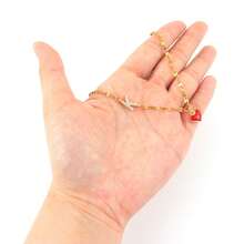 1pc New Classic Red Heart Pave Zirconia Initial Pendant Golden Stainless Steel Lip Chain Necklaces For Women