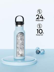 Meoky Bouteille d'eau isolée sous vide en acier inoxydable de 17 oz, conception de grande capacité avec couvercle à poignée portable, garde les boissons chaudes ou froides pendant 12 heures, parfaite pour les étudiants, le bureau, la salle de sport, les voyages en plein air et également un excellent choix de cadeau. - Bleu azur - Voir 2