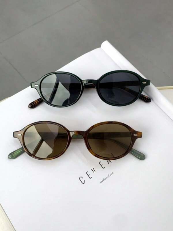 1pair Women's Retro Rivets Decor Oval Fashion Glasses For Street Style, Party, Beach Accessories For Women Glasses Shades Basics Fall Winter Women Outfits Clothes Business Casual Gifts Leopard