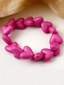 1 pieza Brazalete elástico con forma de corazón de acrílico de moda para mujeres, adecuado para uso diario y como regalo del Día de San Valentín