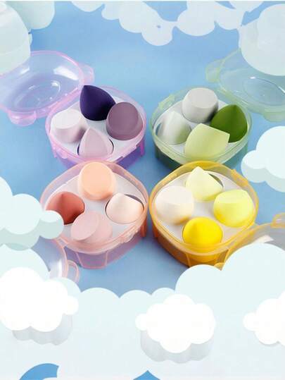 4 Stück, Premium Make-up Schwamm und Puder Set - ideal zum nassen oder trockenen Gebrauch - perfekt für Foundation, Rouge und Highlighter - zart und sanft auf der Haut. Bären-förmige Box