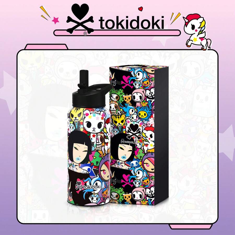 Official Tokidoki Unicorno 32oz Insulated Water Bottle With Straw, Stainless Steel Metal Vacuum Thermo Water Flask, Leak-Proof Double-Wall Vacuum Tumbler Cup Coffee Mugs For Gym Travel Work Shopping - 彩色 - 查看 1