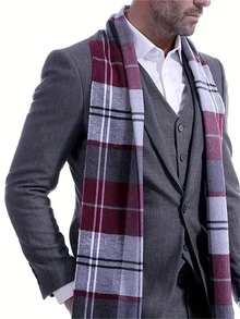 1pc Classic Geometric-Pattern Scarf For Men, 100% Polyester, Soft And Warm, Ideal For Casual & Formal, Outdoor Activities, Winter Travel, Holiday Gifts - Christmas, Valentine'S Day, Spring Festival - Multicolor - View 4